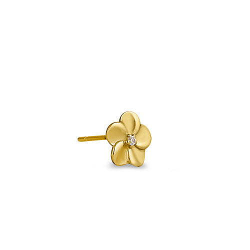Solid 14K Yellow Gold Plumeria CZ Earrings