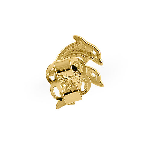Solid 14K Yellow Gold Twin Dolphin Earrings