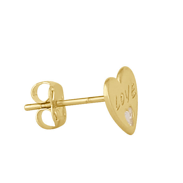 Solid 14K Gold Love Heart CZ Earrings