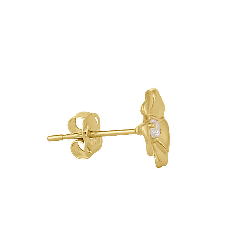 Solid 14K Gold Plumeria Flower CZ Earrings