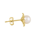 Solid 14K Gold Flower Pearl Earrings