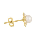 Solid 14K Gold Sun Flower Pearl and CZ Earrings