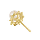 Solid 14K Gold Sun Flower Pearl and CZ Earrings