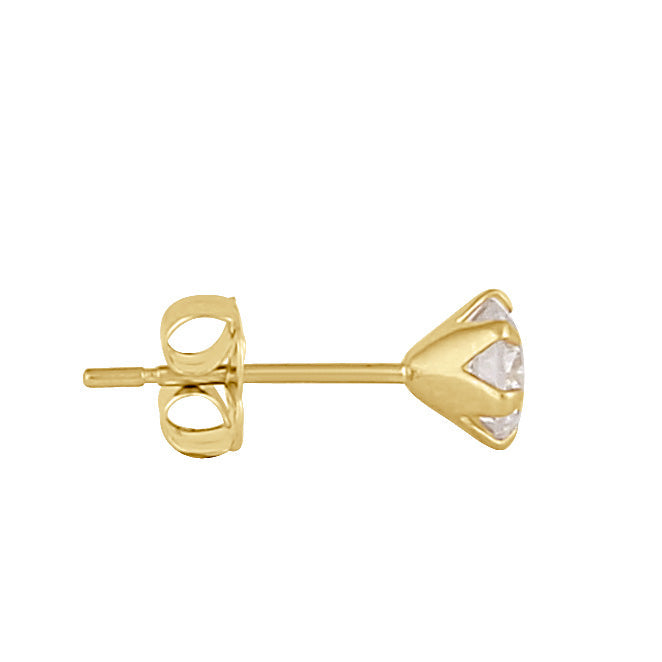 .5 ct Solid 14K Gold 4.0mm Round CZ Earrings