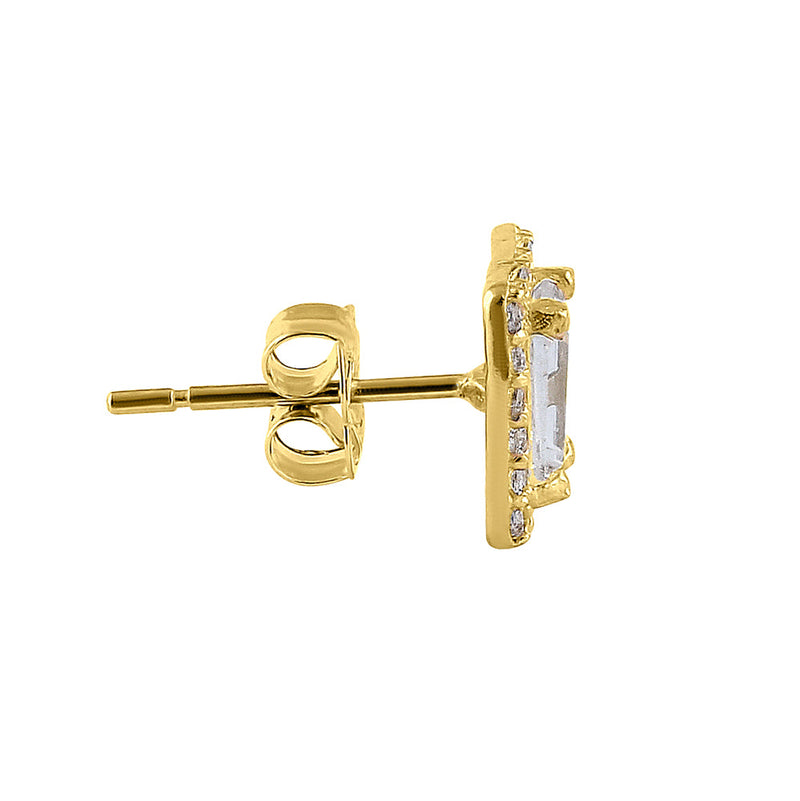 .6 ct Solid 14K Yellow Gold Halo Baguette Straight CZ Earrings