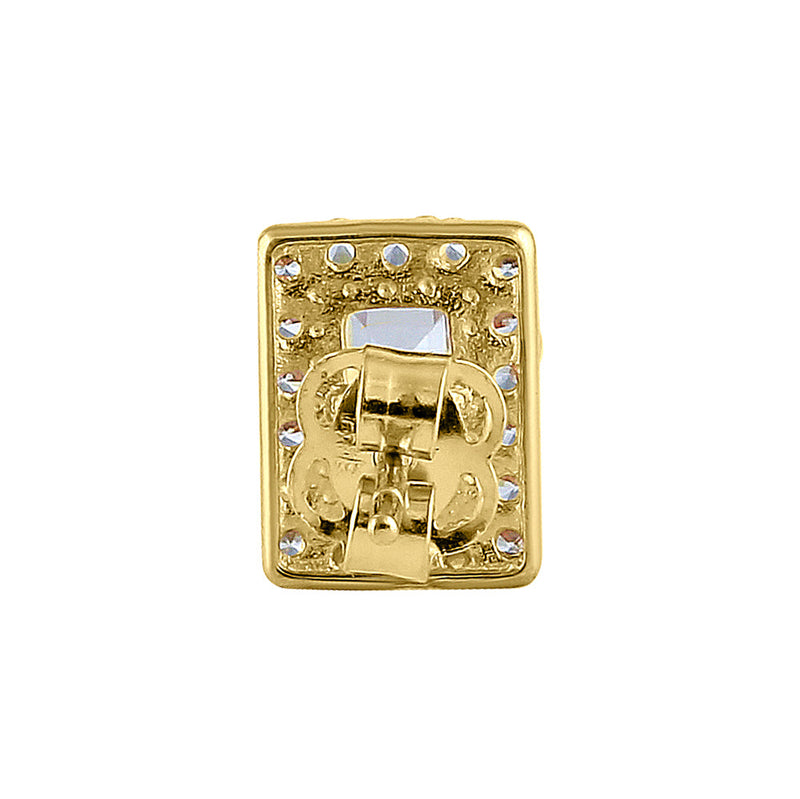 .6 ct Solid 14K Yellow Gold Halo Baguette Straight CZ Earrings