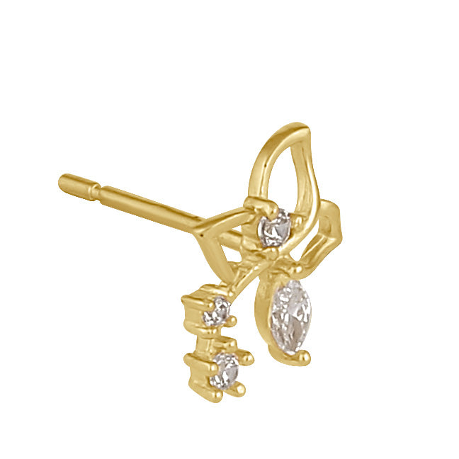 Solid 14K Gold Trillium with Clear CZ Earrings