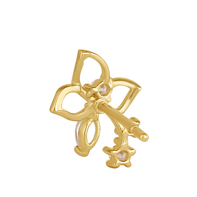 Solid 14K Gold Trillium with Clear CZ Earrings