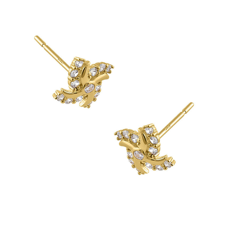 Solid 14K Yellow Gold Pinwheel CZ Earrings
