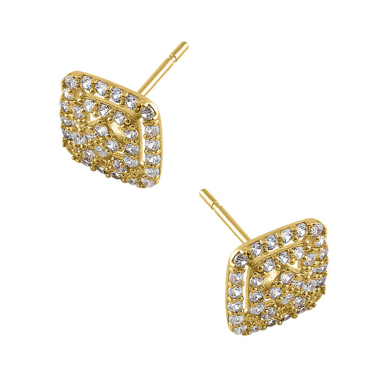 Solid 14K Yellow Gold Hedge Maze CZ Earrings