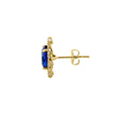 1.96 ct Solid 14K Yellow Gold Blue Sapphire Floral Oval Cut CZ Earrings
