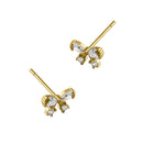 Solid 14K Yellow Gold Pretty Bow CZ Earrings