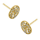 Solid 14K Yellow Gold Shiny Tree of Life CZ Earrings