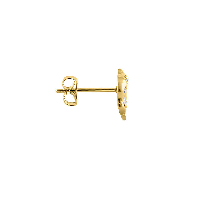 Solid 14K Yellow Gold Leaping Dolphin CZ Earrings