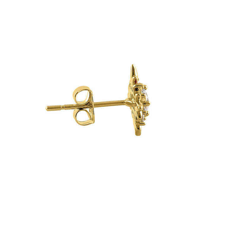 .22 ct Solid 14K Yellow Gold Round Star CZ Stud Earrings