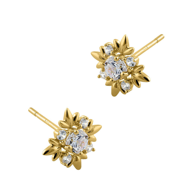 .22 ct Solid 14K Yellow Gold Round Star CZ Stud Earrings