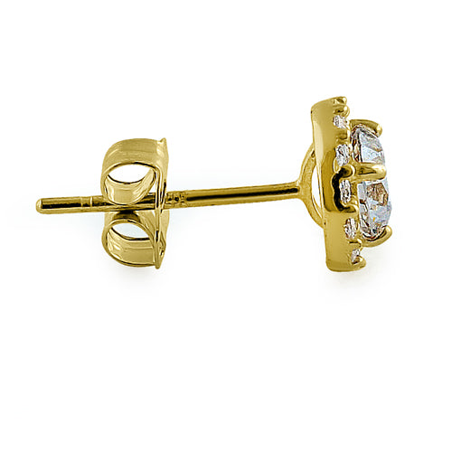 .5 ct Solid 14K Yellow Gold Round Halo CZ Earrings