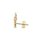 Solid 14K Yellow Gold Trendy Leaf CZ Earrings