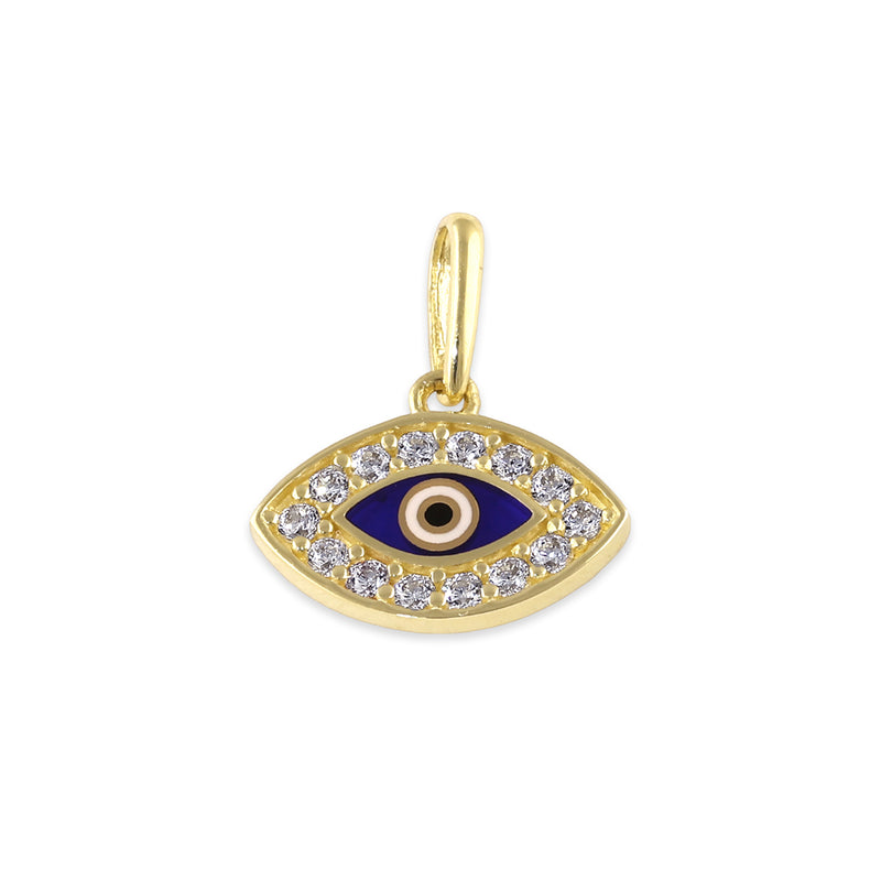 Solid 14K Gold Evil Eye Hand Painted Pendant