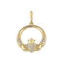 Solid 14K Gold Claddagh CZ Pendant