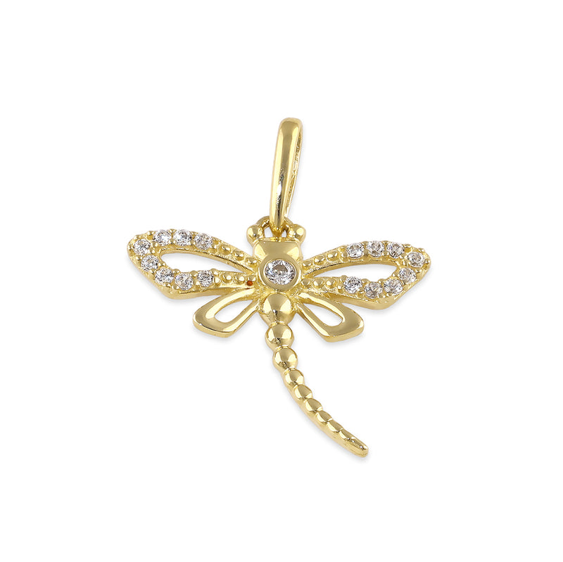 Solid 14K Gold Elegant Dragonfly CZ Pendant