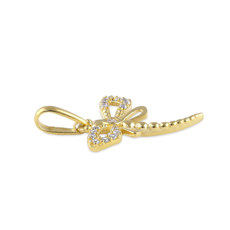 Solid 14K Gold Elegant Dragonfly CZ Pendant