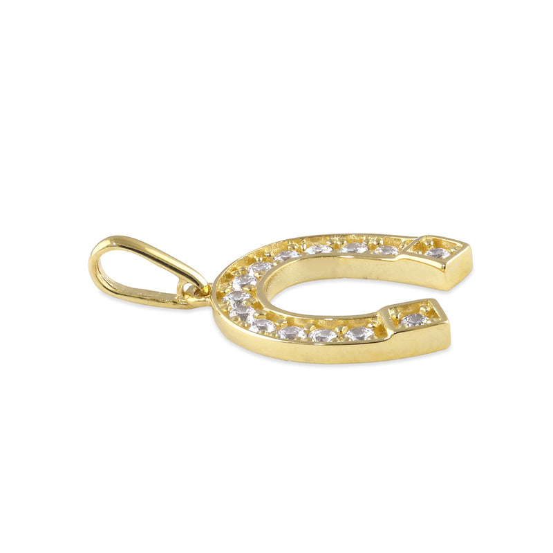 Solid 14K Gold Horseshoe CZ Pendant