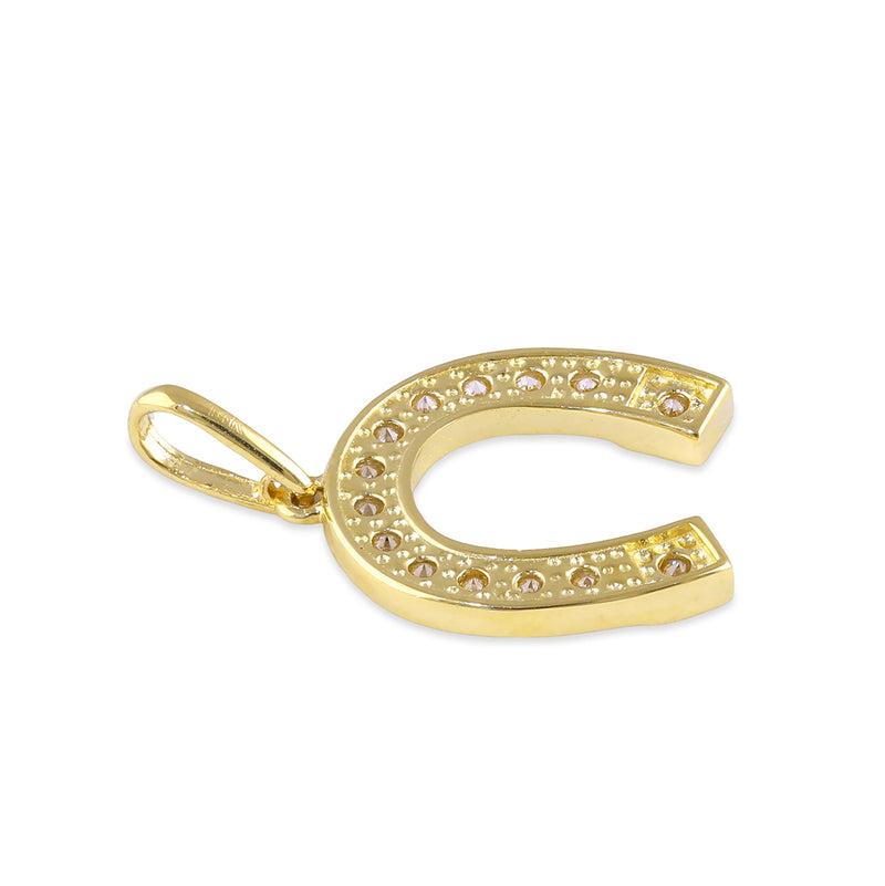 Solid 14K Gold Horseshoe CZ Pendant