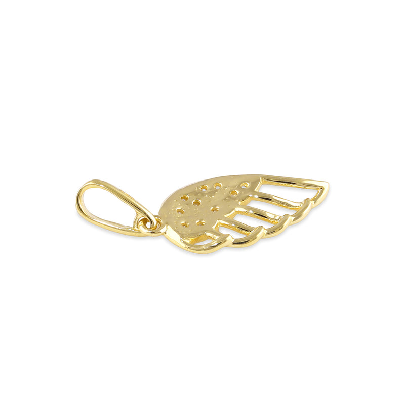 Solid 14K Gold Angels Wing CZ Pendant