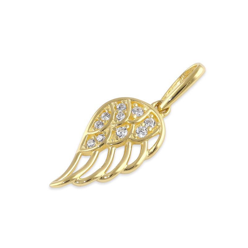 Solid 14K Gold Angels Wing CZ Pendant