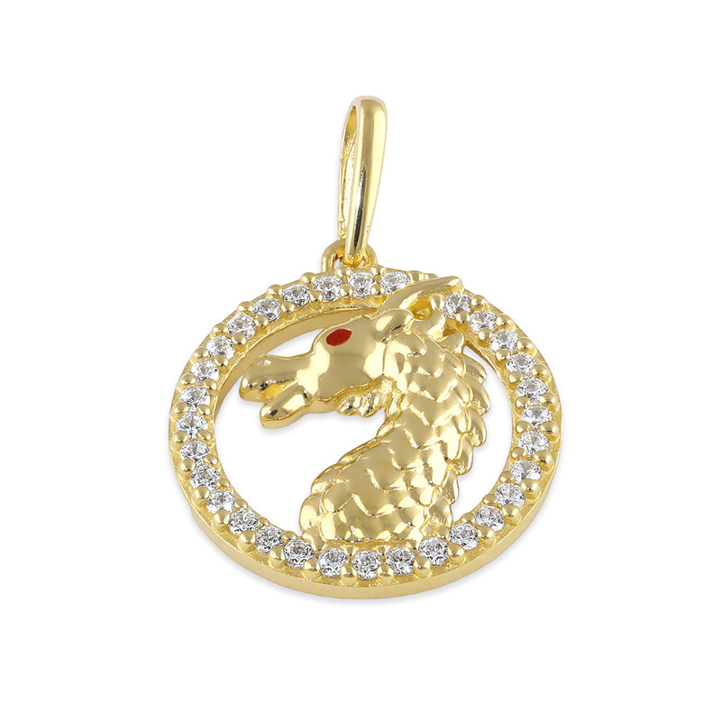 Solid 14K Gold Dragon Amulet CZ Pendant