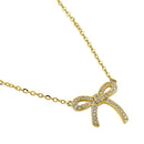 Solid 14K Yellow Gold Bow Diamond Necklace