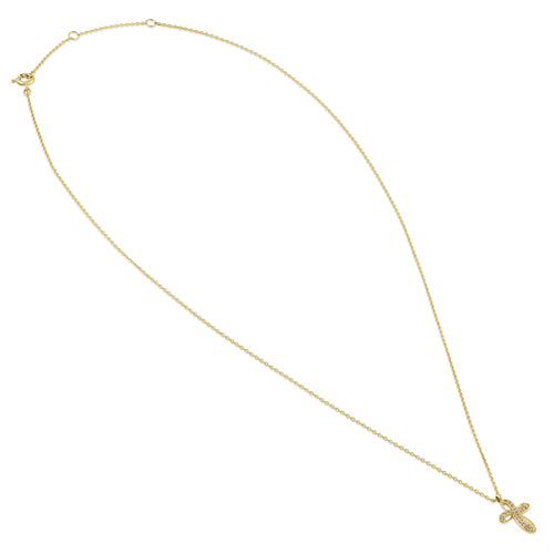 Solid 14K Gold Twisted Cross Diamond Necklace