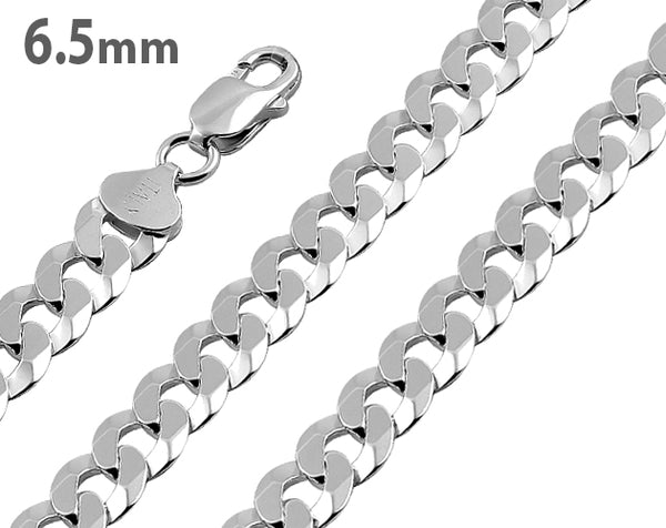 Sterling Silver Flat Curb Chain Necklace 6.5mm