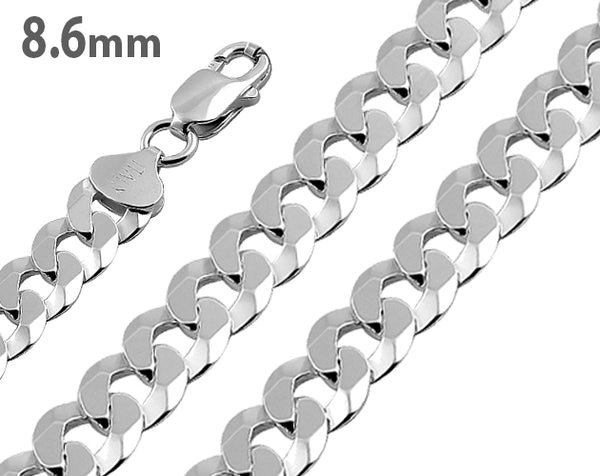 Sterling Silver Flat Curb Chain Necklace 8.6mm