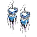 Stainless Steel Peruvian Blue Silk Thread Beaded Crescent Dangle Earrings (Not Sterling Silver)