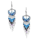 Stainless Steel Peruvian Blue Silk Thread Beaded Crescent Dangle Earrings (Not Sterling Silver)