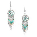Stainless Steel Dream catcher Off-White Silk Thread Beaded Dangle Earrings (Not Sterling Silver)