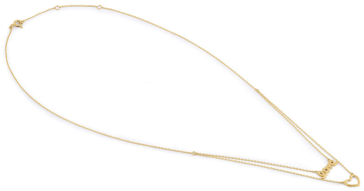 Solid 14K Yellow Gold Love and Heart Necklace