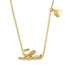 Solid 14K Yellow Gold "Love" and Dangling Heart Charm Necklace