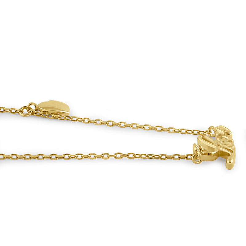 Solid 14K Yellow Gold "Love" and Dangling Heart Charm Necklace