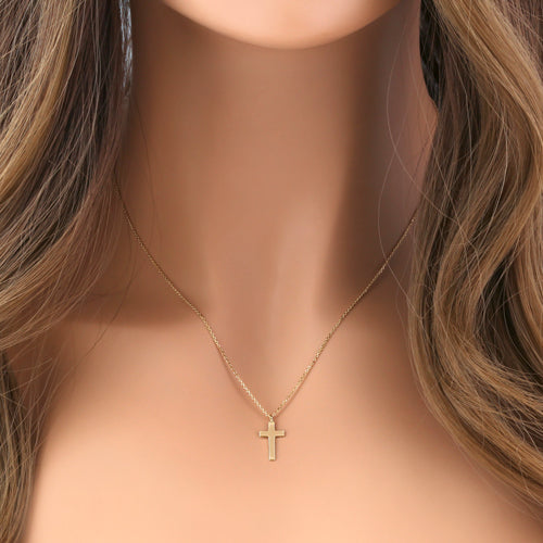 Solid 14K Yellow Gold Cross Necklace