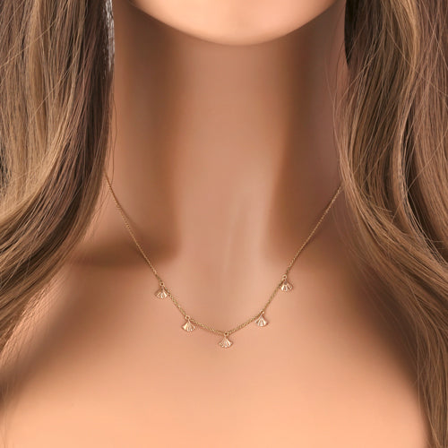 Solid 14K Yellow Gold Shell Charms Necklace