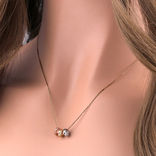 Solid 14K Gold Triple Tone Faceted Bead Necklace