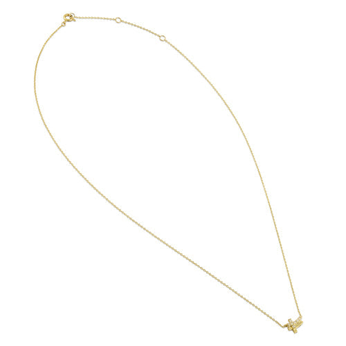 Solid 14K Yellow Gold CZ Double Cross Necklace