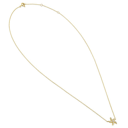 Solid 14K Yellow Gold CZ Starfish Necklace