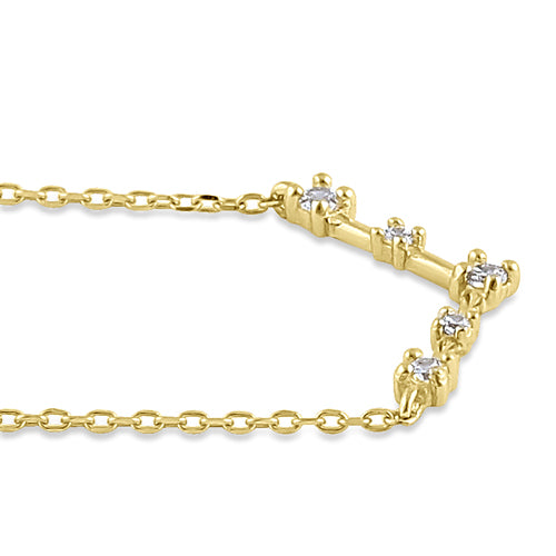 Solid 14K Yellow Gold CZ V Bar Necklace