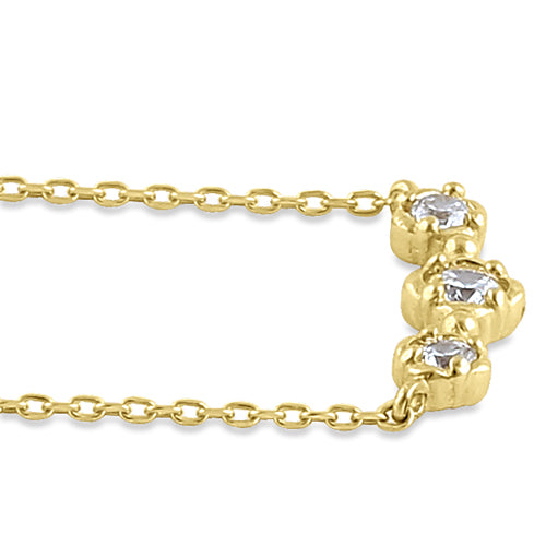 Solid 14K Yellow Gold CZ Triple Circle Necklace