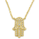 Solid 14K Yellow Gold Hamsa CZ Necklace