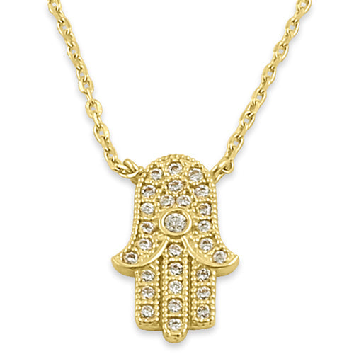 Solid 14K Yellow Gold Hamsa CZ Necklace